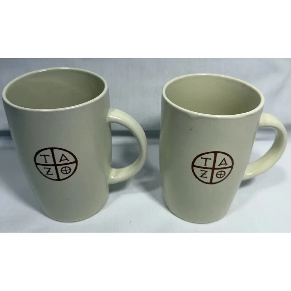 Starbucks‎ Tazo Mug Pair 2012 White Ceramic Coffee Tea Cups 11.8oz EUC